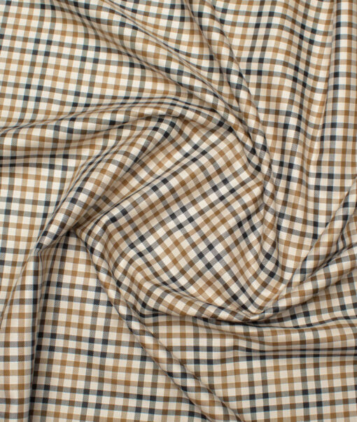 Arvind Men's  Superfine Cotton Checks  Unstitched Shirting Fabric (Beige & Brown)