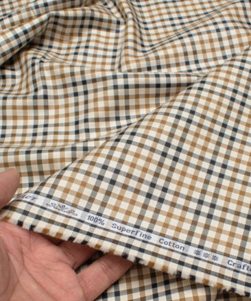 Arvind Men's  Superfine Cotton Checks  Unstitched Shirting Fabric (Beige & Brown)