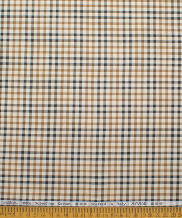 Arvind Men's  Superfine Cotton Checks  Unstitched Shirting Fabric (Beige & Brown)