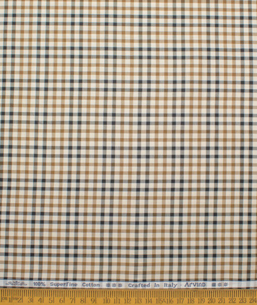 Arvind Men's  Superfine Cotton Checks  Unstitched Shirting Fabric (Beige & Brown)