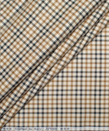 Arvind Men's  Superfine Cotton Checks  Unstitched Shirting Fabric (Beige & Brown)