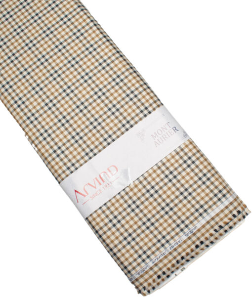 Arvind Men's  Superfine Cotton Checks  Unstitched Shirting Fabric (Beige & Brown)