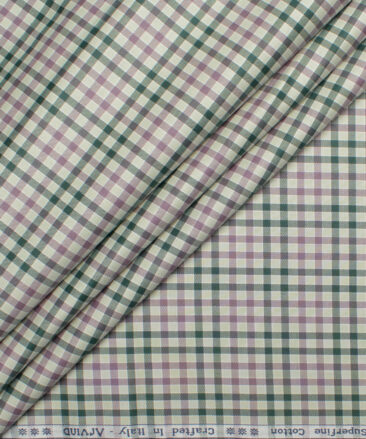 Arvind Men's  Superfine Cotton Checks  Unstitched Shirting Fabric (Olive Green)