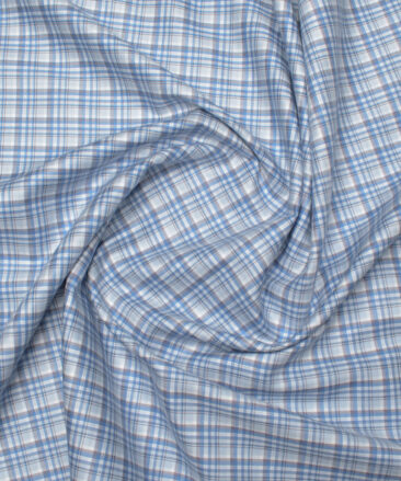 Arvind Men's  Superfine Cotton Checks  Unstitched Shirting Fabric (Sky Blue)