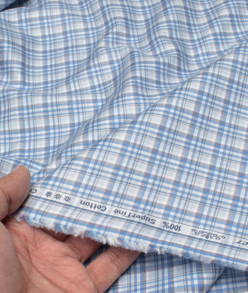 Arvind Men's  Superfine Cotton Checks  Unstitched Shirting Fabric (Sky Blue)