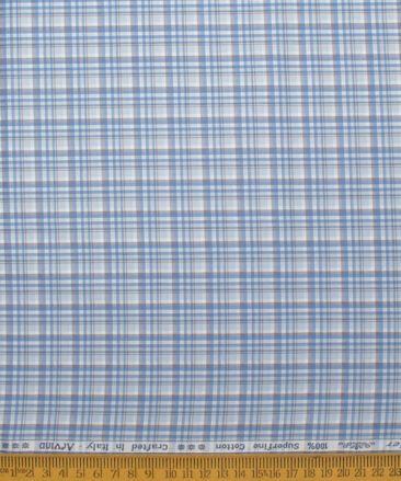 Arvind Men's  Superfine Cotton Checks  Unstitched Shirting Fabric (Sky Blue)