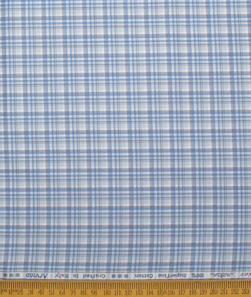 Arvind Men's  Superfine Cotton Checks  Unstitched Shirting Fabric (Sky Blue)