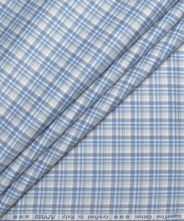 Arvind Men's  Superfine Cotton Checks  Unstitched Shirting Fabric (Sky Blue)