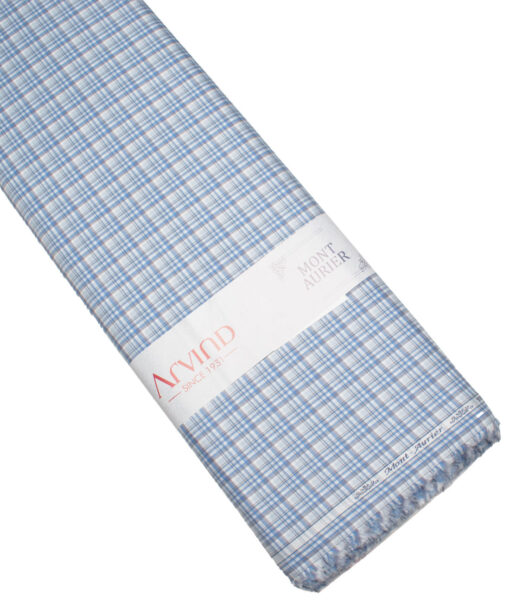 Arvind Men's  Superfine Cotton Checks  Unstitched Shirting Fabric (Sky Blue)