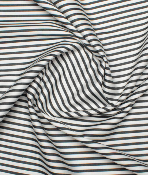 Arvind Men's  Superfine Cotton Striped  Unstitched Shirting Fabric (White & Black)