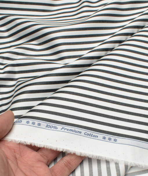 Arvind Men's  Superfine Cotton Striped  Unstitched Shirting Fabric (White & Black)