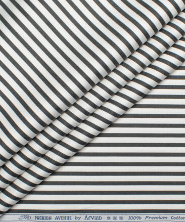 Arvind Men's  Superfine Cotton Striped  Unstitched Shirting Fabric (White & Black)