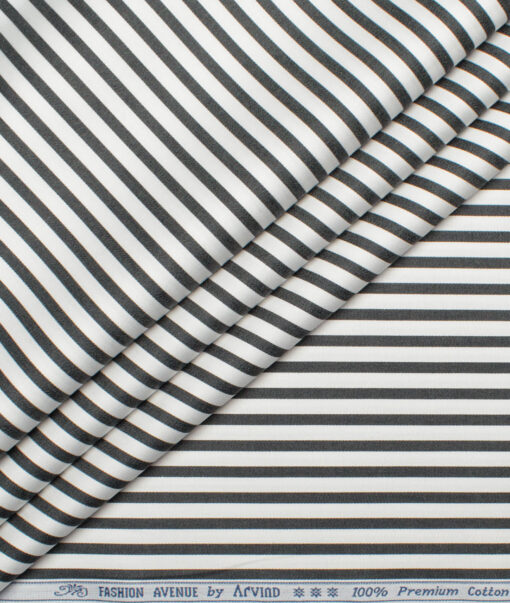 Arvind Men's  Superfine Cotton Striped  Unstitched Shirting Fabric (White & Black)