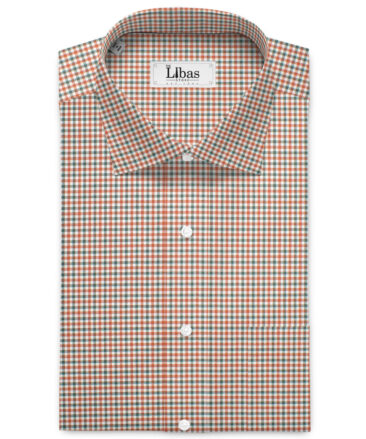 Arvind Men's  Superfine Cotton Checks  Unstitched Shirting Fabric (Orange & Blue)