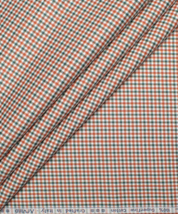 Arvind Men's  Superfine Cotton Checks  Unstitched Shirting Fabric (Orange & Blue)