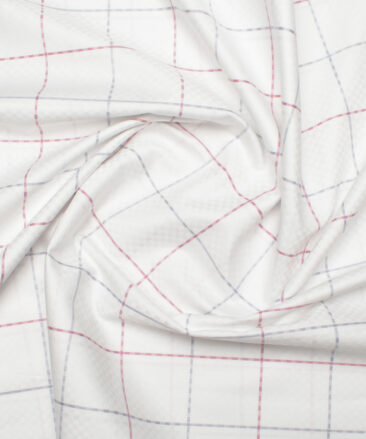 Ruby Mills Men's  Giza Cotton Checks  Unstitched Shirting Fabric (White)