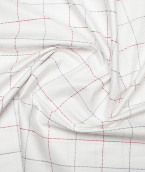 Ruby Mills Men's  Giza Cotton Checks  Unstitched Shirting Fabric (White)