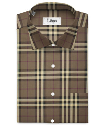 Soktas Men's  Giza Cotton Checks  Unstitched Shirting Fabric (Brown)