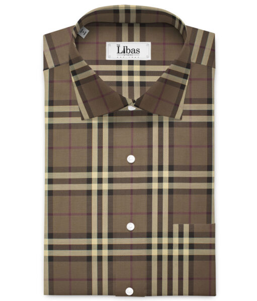 Soktas Men's  Giza Cotton Checks  Unstitched Shirting Fabric (Brown)