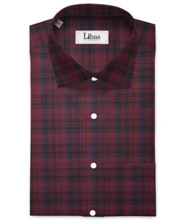 Soktas Men's  Cotton Tencel Checks  Unstitched Shirting Fabric (Wine)