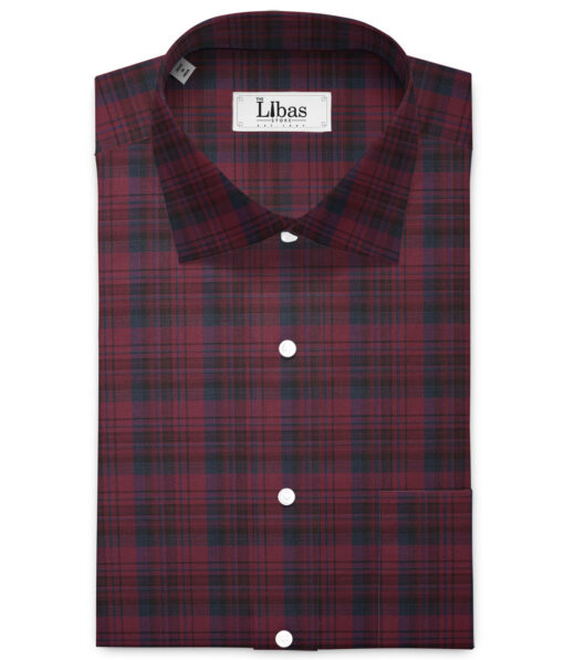 Soktas Men's  Cotton Tencel Checks  Unstitched Shirting Fabric (Wine)