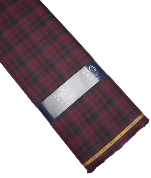 Soktas Men's  Cotton Tencel Checks  Unstitched Shirting Fabric (Wine)