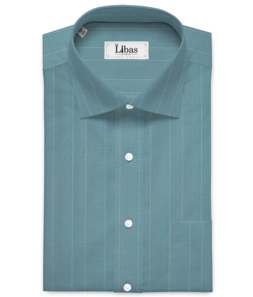 Soktas Men's  Giza Cotton Striped  Unstitched Shirting Fabric (Teal Blue)