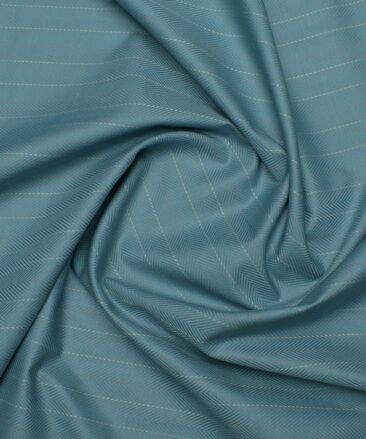 Soktas Men's  Giza Cotton Striped  Unstitched Shirting Fabric (Teal Blue)