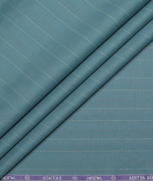 Soktas Men's  Giza Cotton Striped  Unstitched Shirting Fabric (Teal Blue)