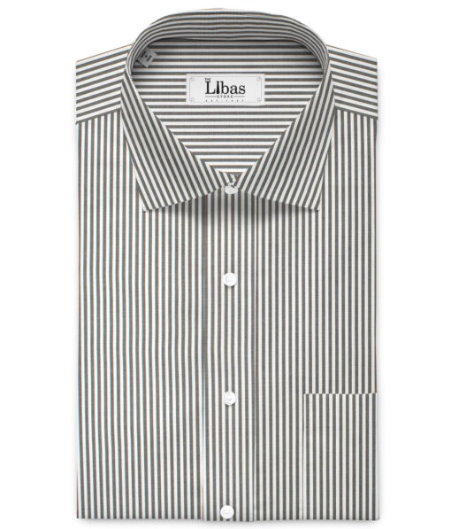 Soktas Men's 80's Giza Cotton Striped  Unstitched Shirting Fabric (White & Black)