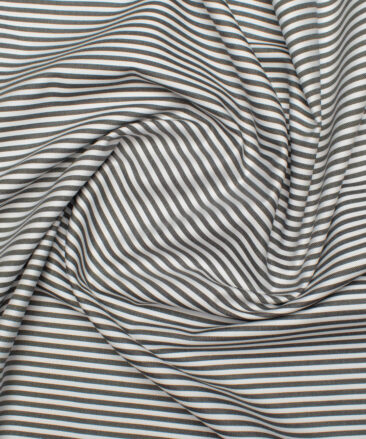 Soktas Men's 80's Giza Cotton Striped  Unstitched Shirting Fabric (White & Black)