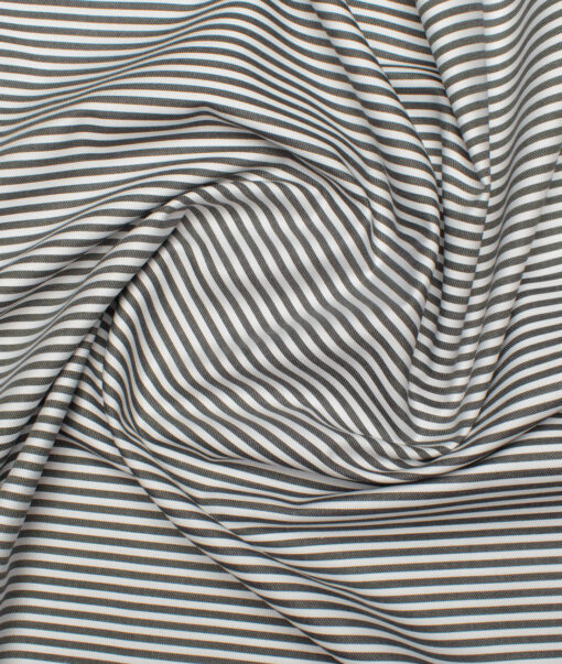 Soktas Men's 80's Giza Cotton Striped  Unstitched Shirting Fabric (White & Black)