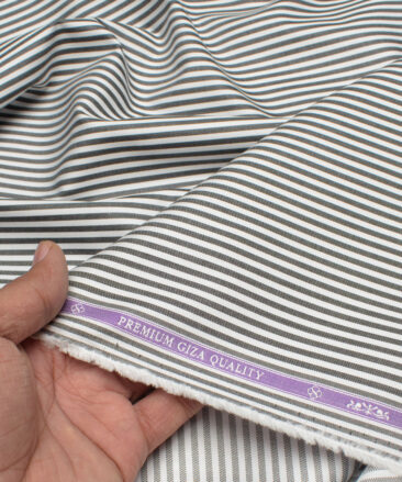 Soktas Men's 80's Giza Cotton Striped  Unstitched Shirting Fabric (White & Black)