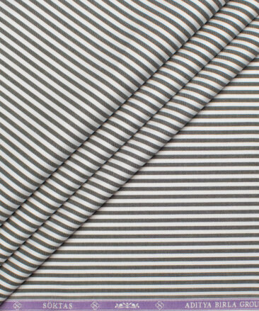 Soktas Men's 80's Giza Cotton Striped  Unstitched Shirting Fabric (White & Black)