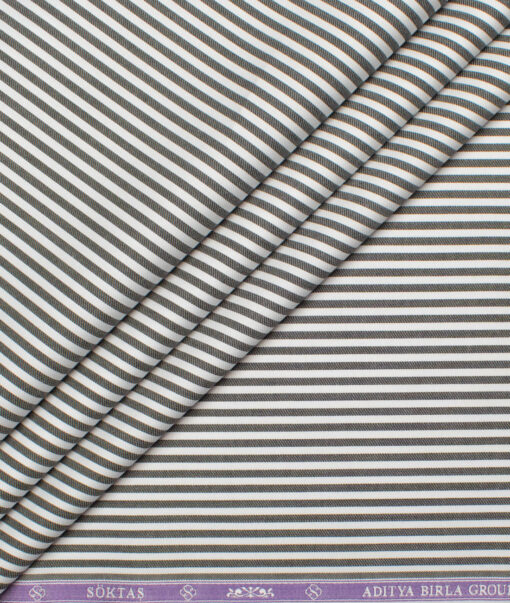 Soktas Men's 80's Giza Cotton Striped  Unstitched Shirting Fabric (White & Black)