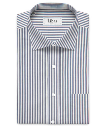 Soktas Men's 80's Giza Cotton Striped  Unstitched Shirting Fabric (White & Dark Blue)