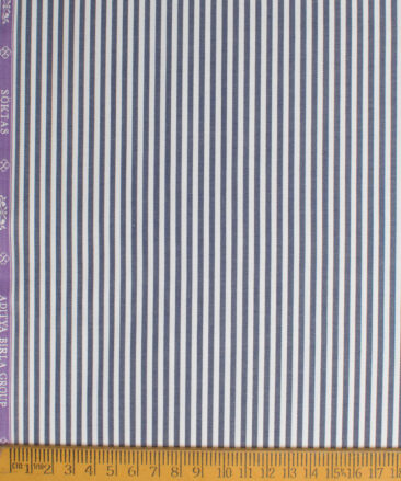 Soktas Men's 80's Giza Cotton Striped  Unstitched Shirting Fabric (White & Dark Blue)