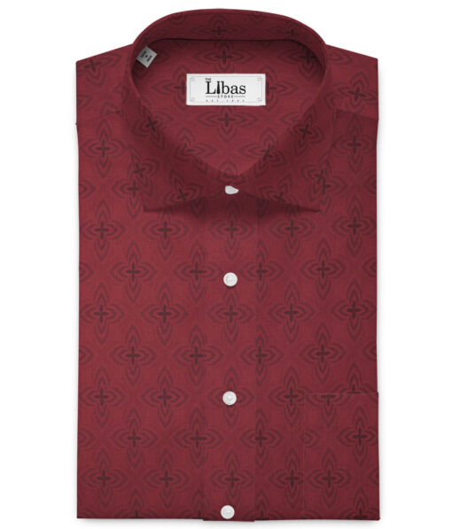 Soktas Men's  Giza Cotton Self Design  Unstitched Shirting Fabric (Maroon Red)